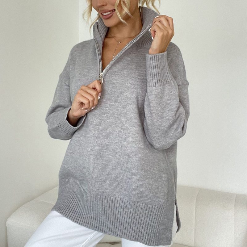 Zipper Long Sleeved Casual Knitwear Sweater for Women - Image 3