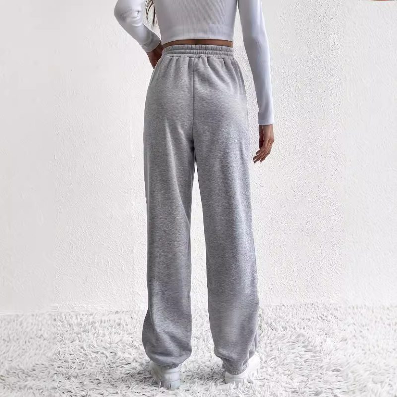 Gray Wide Leg Sweatpants for Women - Loose Fit, Ankle-Tied Drawstring Pants - Image 3