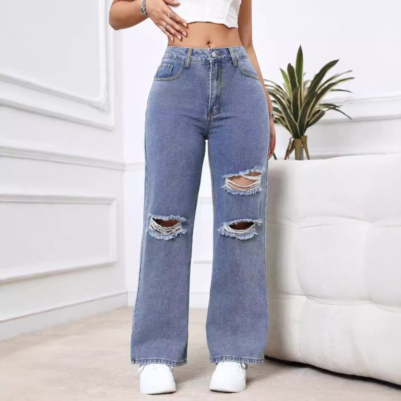 Women's High-Waist Wide-Leg Denim Trousers - Trendy & Loose