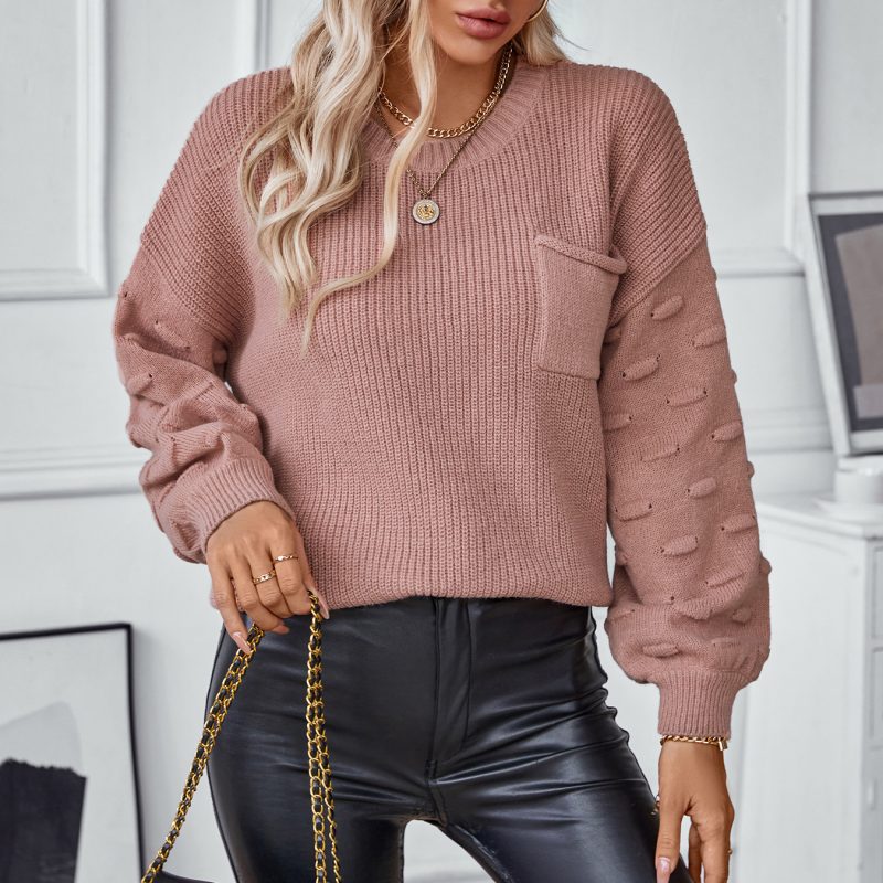 Solid Color Pocket Pullover - Knitted Sweater Autumn Winter - Image 4