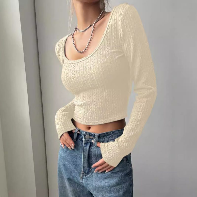Autumn Slim Fit Low-Cut Long Sleeve Knitted Sweater - Image 4