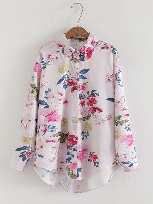 Floral Loose Collared Long Sleeve Shirt – Women’s Casual Top