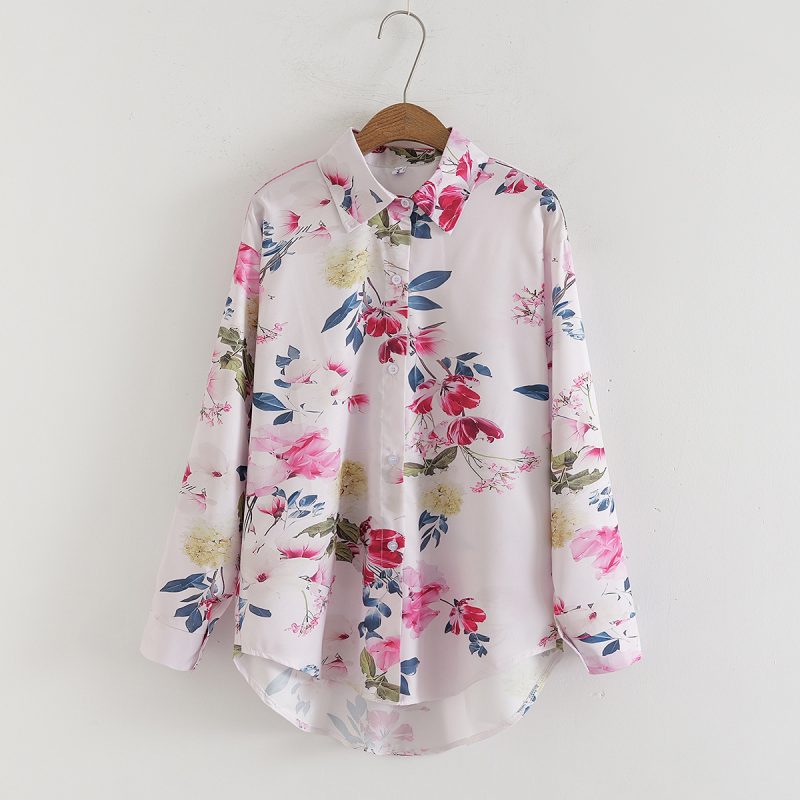 Floral Loose Collared Long Sleeve Shirt - Women’s Casual Top
