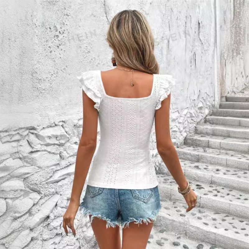 Ruffled Square Collar Slim T-Shirt - Summer Women’s Top - Image 3