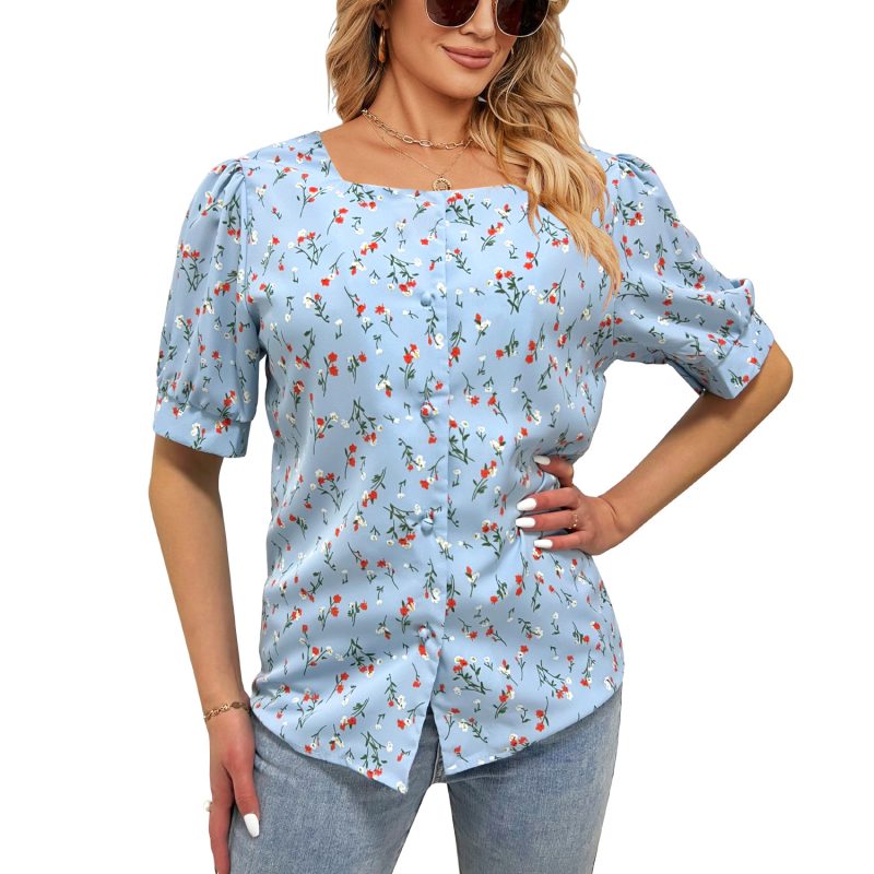 Women's Summer Printed Single Breasted Short Sleeve Top - Image 2