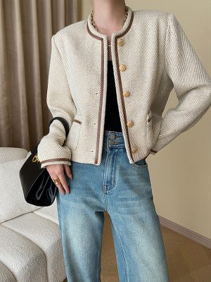 French Texture Oatmeal Color Contrast Braid Chanel Coat – Early Autumn Chic