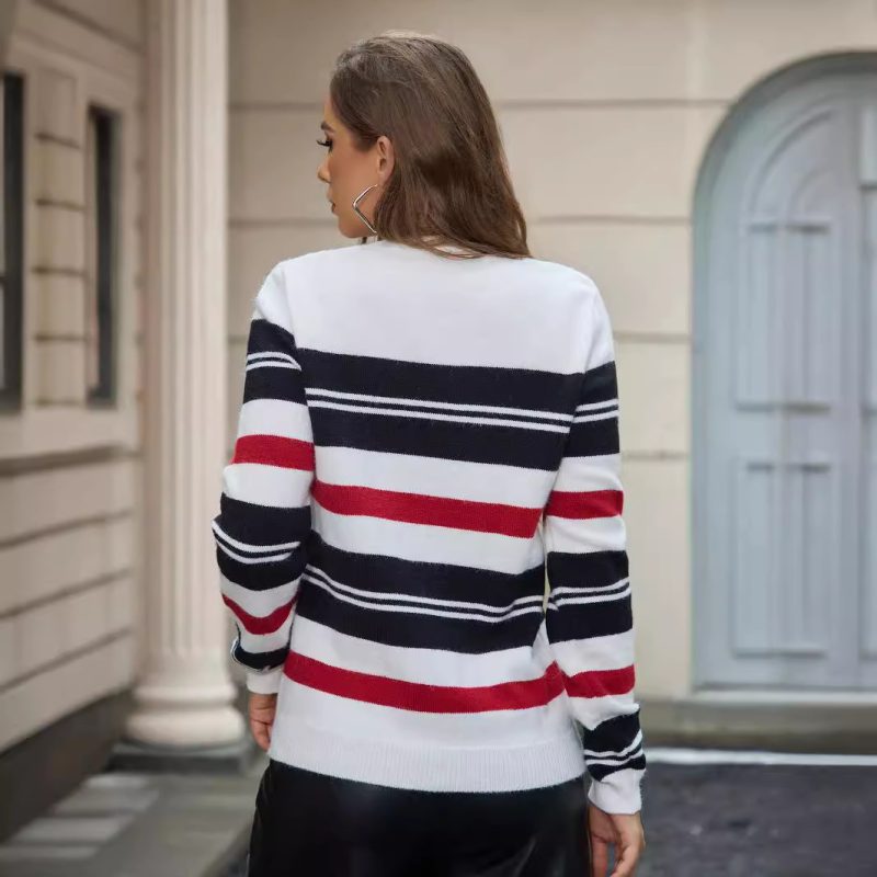 Classic Striped Pullover - Round Neck Knitted Casual Top - Image 3
