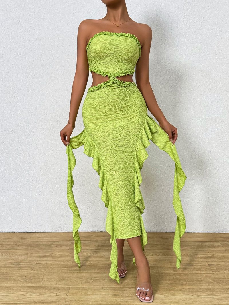 Elegant Sleeveless Tube Top Ribbon Maxi Dress for Women - Image 2