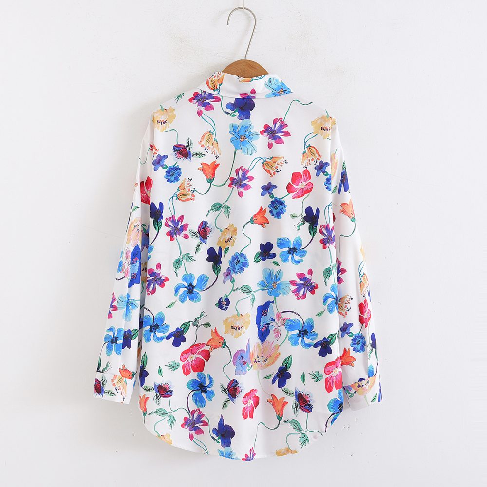 Floral Loose Fit Collared Shirt for Women - Long Sleeves - Image 2