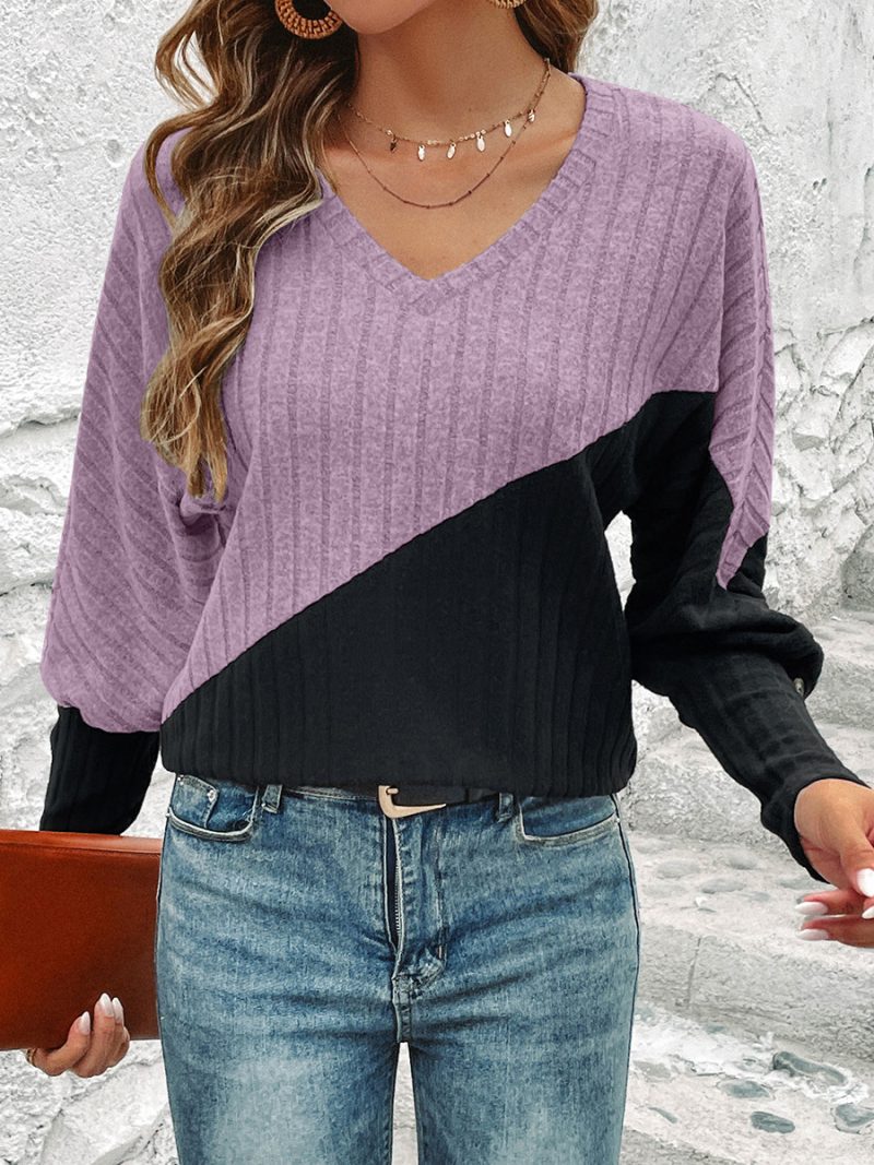 Autumn Long Sleeve Contrast Color Cinched Pullover - Image 3