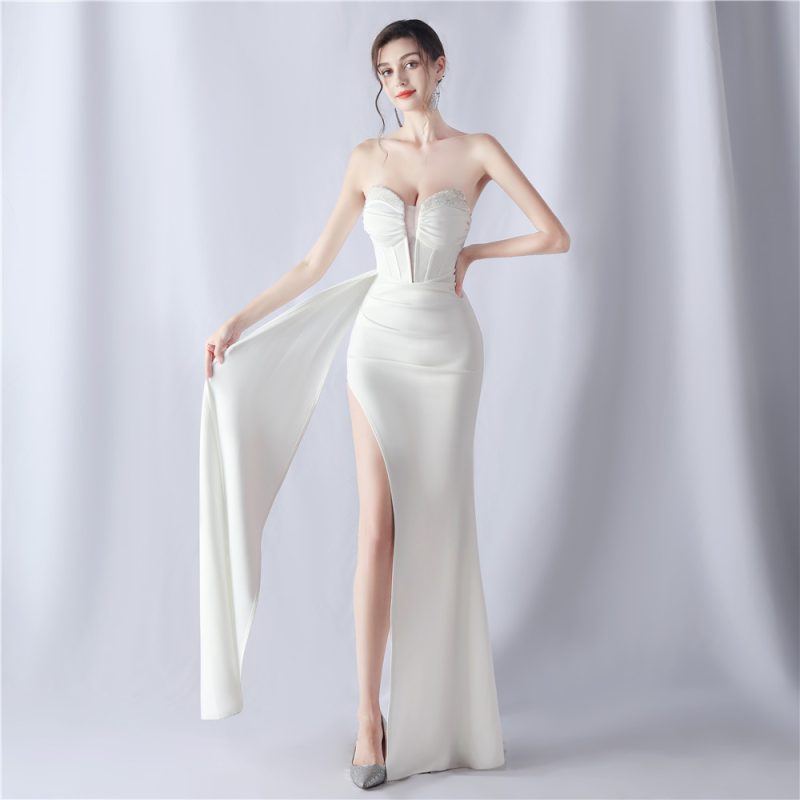 High-End Beaded Corset Evening Dress - Waist Tight - Image 4