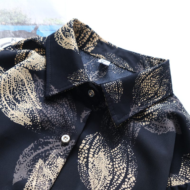 Printed Loose Collared Long Sleeve Shirt - Women’s Casual Top - Image 4