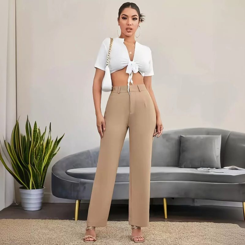 High Waist Slim Fit Casual Work Trousers for Women - Image 3