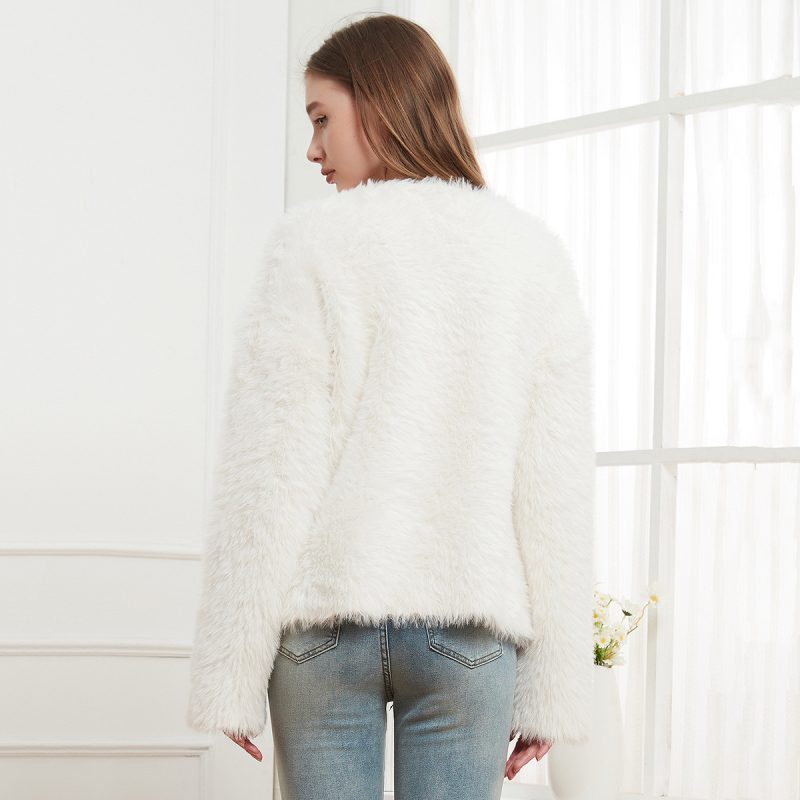 Mink-Like V Neck Knitted Cardigan - Casual Short Sweater Coat - Image 2