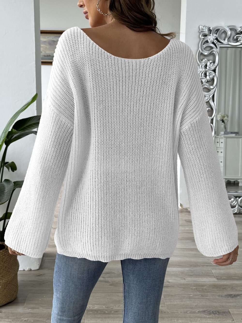 Loose Off-Shoulder Pullover Sweater - Flared Sleeve Top - Image 4