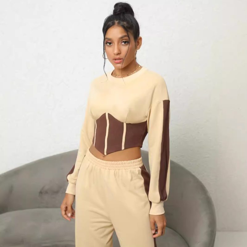 Women's Autumn Winter Assorted Colors Sweatshirt and Cropped Sweatpants Set - Image 2