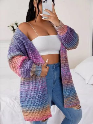 Long Gradient Knitted Cardigan – Autumn/Winter Women’s Coat