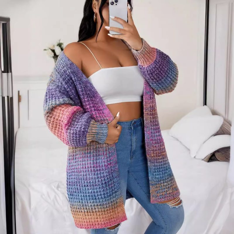 Long Gradient Knitted Cardigan - Autumn/Winter Women’s Coat