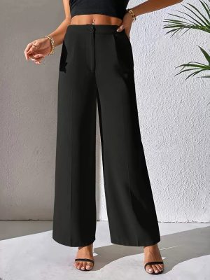 Solid Color Wide Leg Pants with Draping Effect