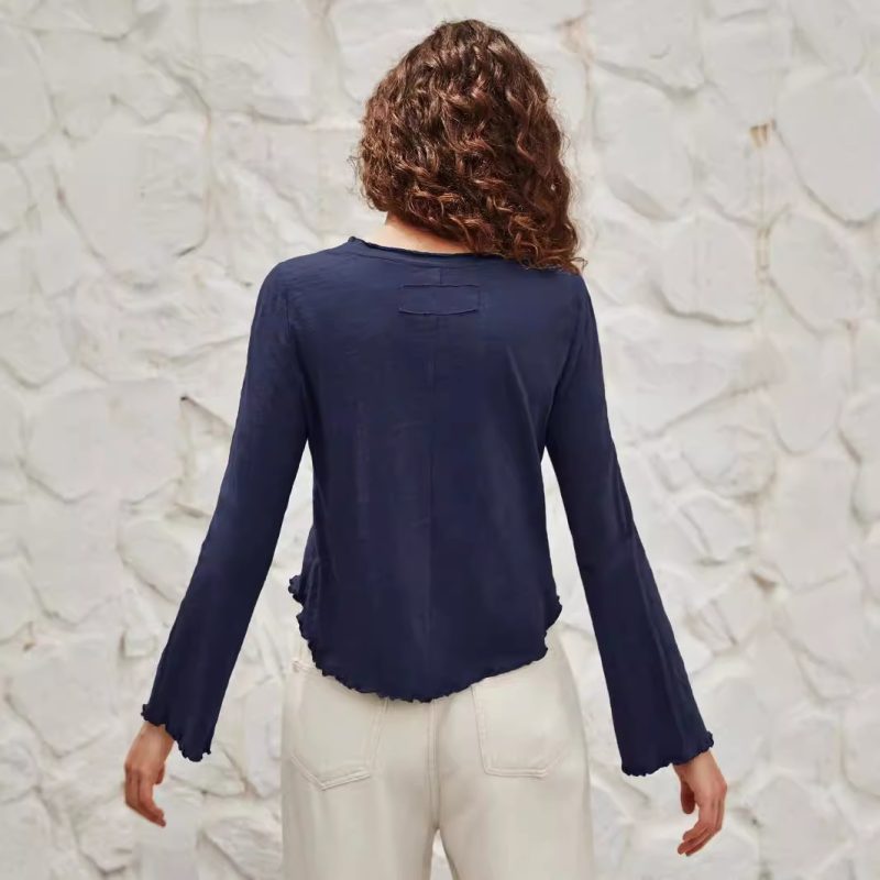 Flare-Sleeve Round Neck Knitted Long Sleeve Top for Early Autumn - Image 2