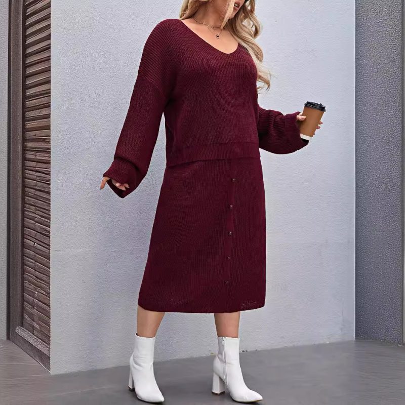 Solid Color Sweater Blazer & Skirt Set - Autumn/Winter - Image 2
