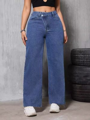 Retro High Waist Loose Straight Blue Jeans for Women