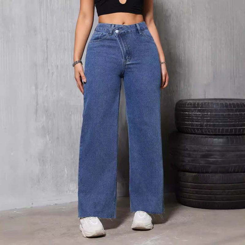 Retro High Waist Loose Straight Blue Jeans for Women