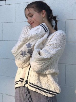 Creamy White Batwing Cardigan – Long Sleeve Autumn Winter Sweater