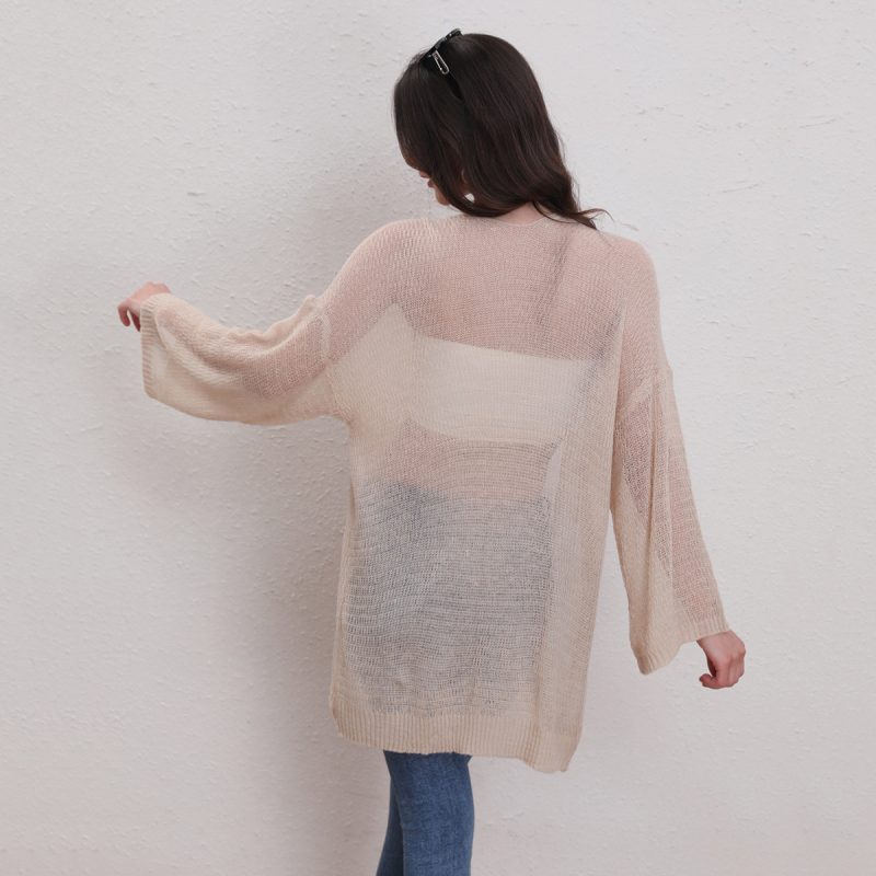 Cutout Knitted Cardigan - Casual Sweater Top - Image 2