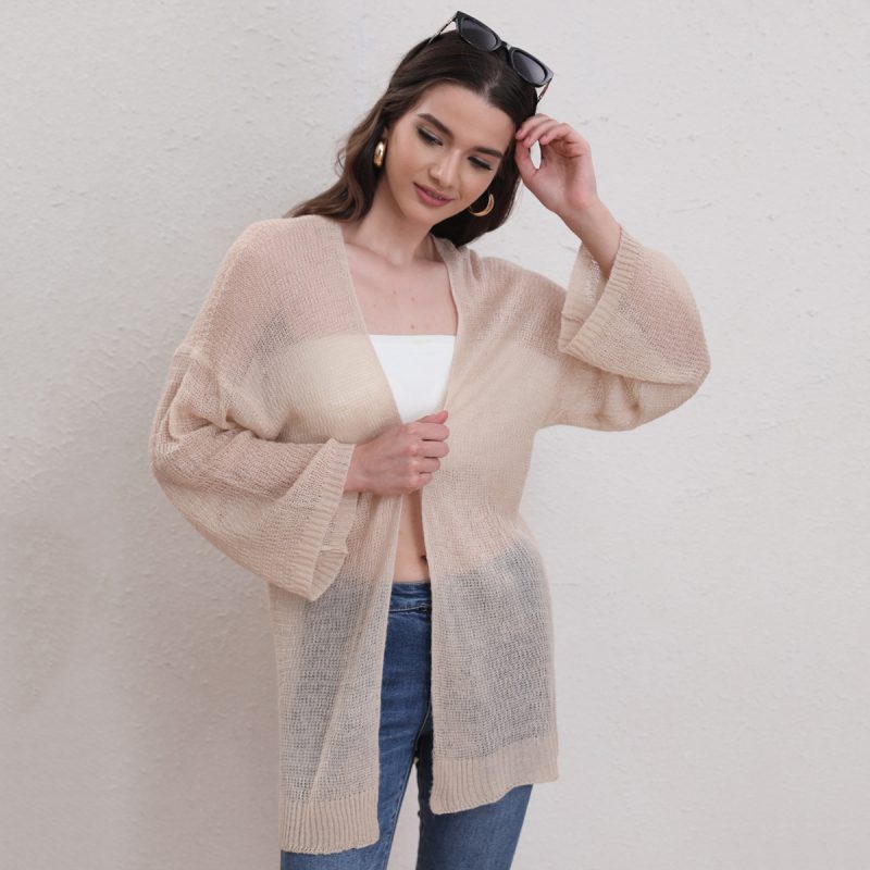 Cutout Knitted Cardigan - Casual Sweater Top - Image 3