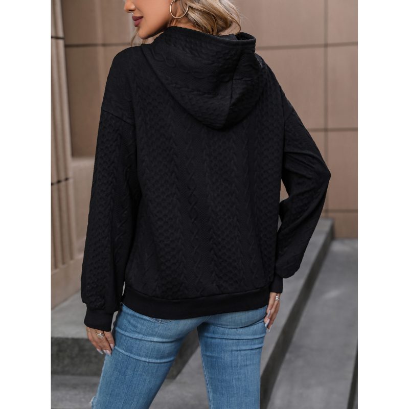 Spring Jacquard Hooded Sweater - Long Sleeve, Solid Color - Image 4