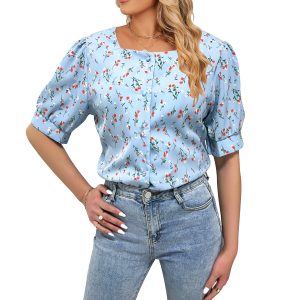 Women's Summer Printed Single Breasted Short Sleeve Top