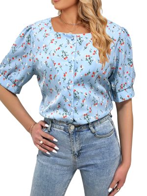 Women’s Summer Printed Single Breasted Short Sleeve Top