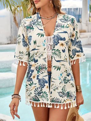 Printed Tassel Cardigan Beach Sun Protection Top for Women