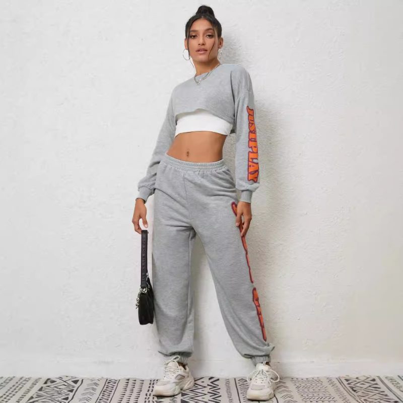 Letter Graphic Embroidery Casual Suit