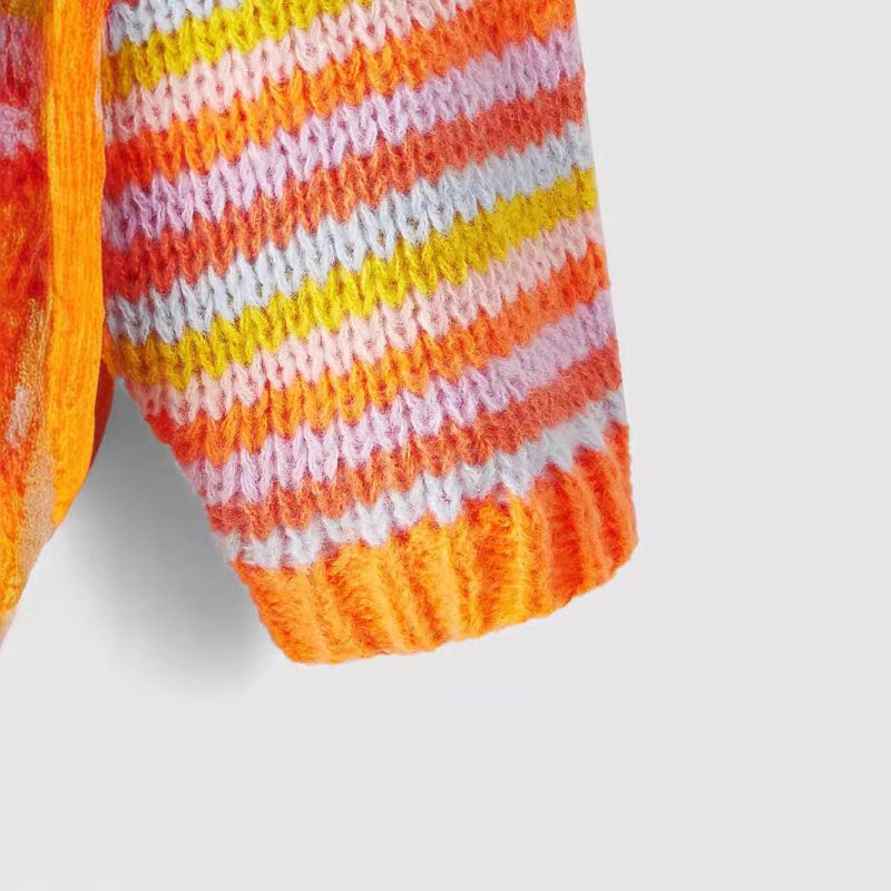 Striped Knitted Cardigan Coat - Buckle-Free Autumn/Winter - Image 3