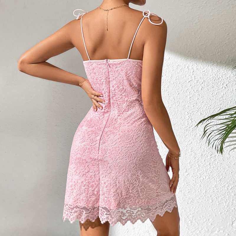 Mature Deep V Plunge Lace Suspender Backless Dress for Women - Image 4