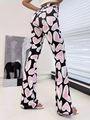 High-Waist Printed Casual Pants – Hip-Wrapped Micro Bell Bottoms for Women