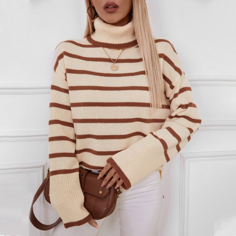 Collared Striped Pullover - Winter Office Sweater for Women - Image 3