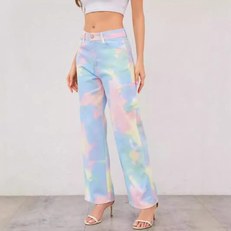 Rainbow Tie-Dye Jeans - Loose Fit Straight Trousers for Women - Image 3