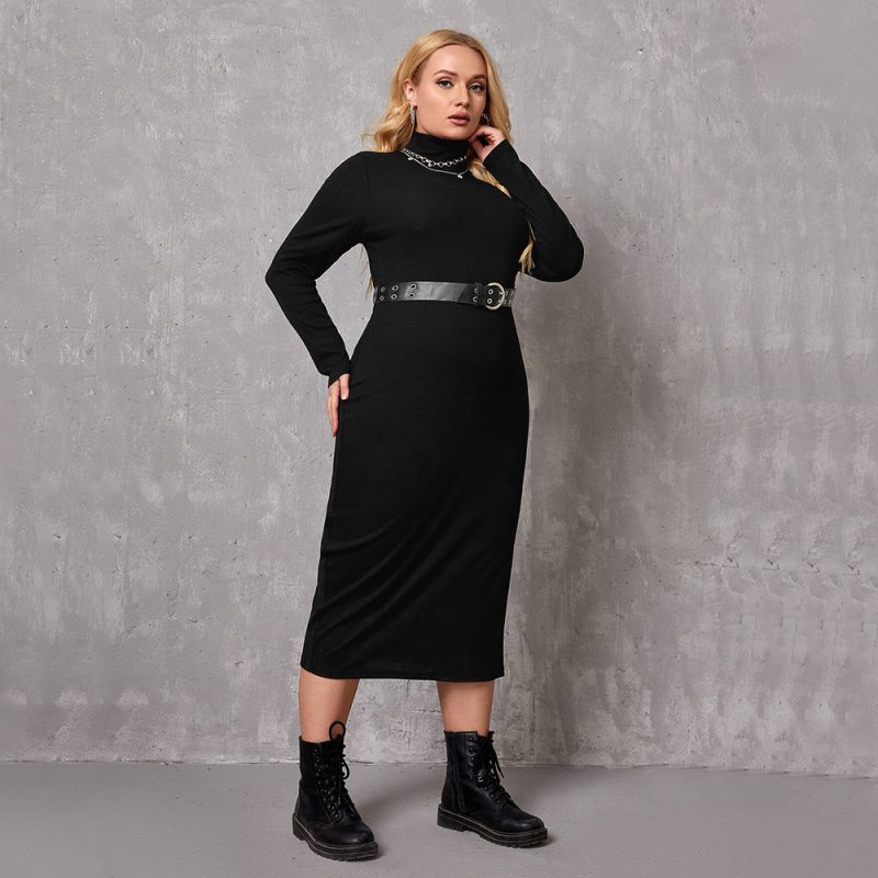 Plus Size Turtleneck Mid-Length Intellectual Dress for Women - Image 3