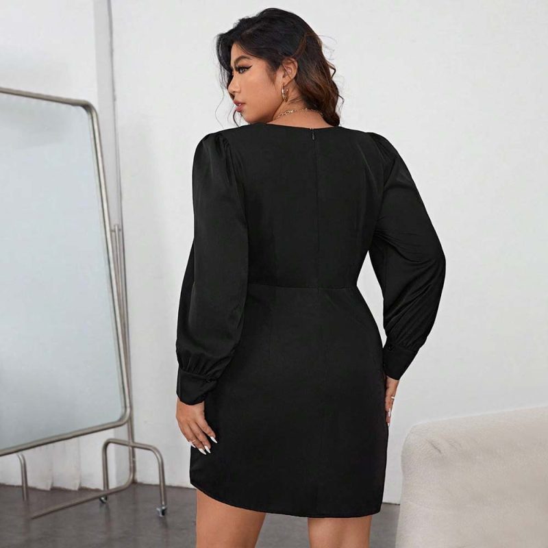 Plus Size Elegant V-Neck High Sense Dress for Autumn Winter - Image 2