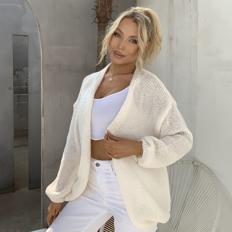 Hollow Out Knitted Cardigan - Woolen Sweater Coat - Image 4
