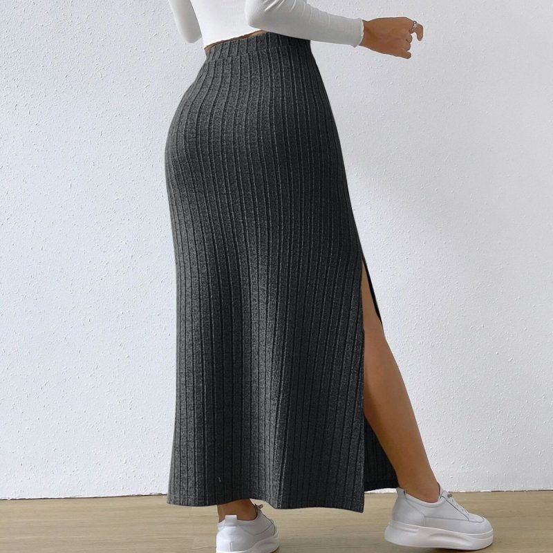 High Waist Slim Fit Knitted Skirt with Side Slit – Women's Fashion - Image 4