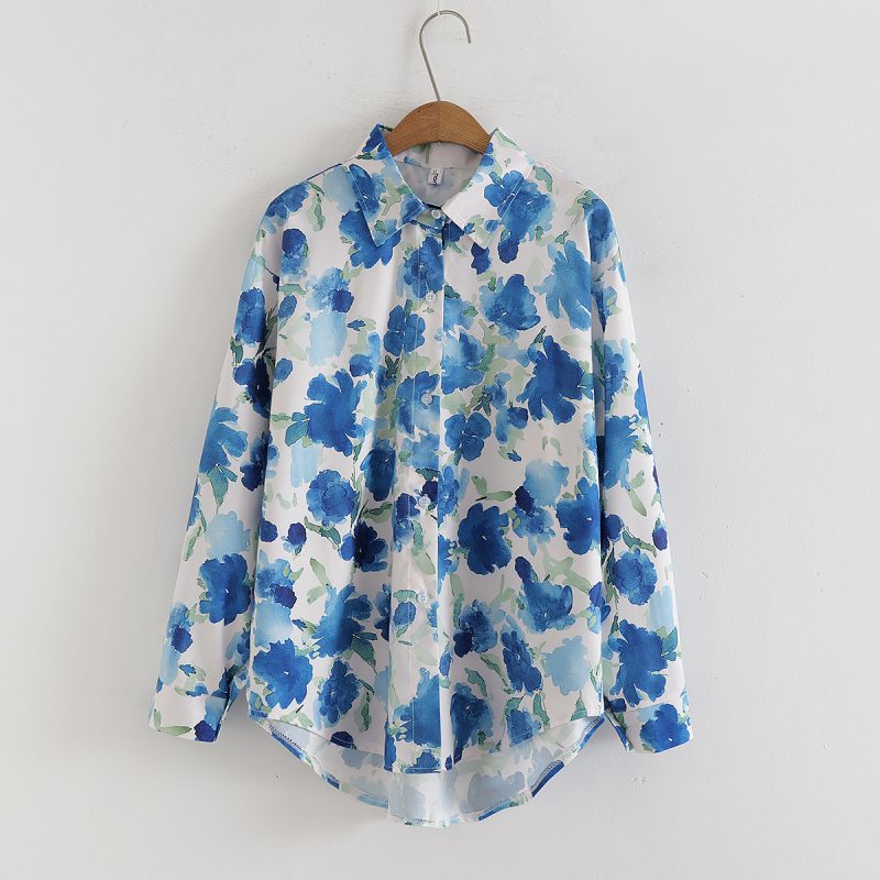 Floral Loose Collared Long Sleeve Shirt - Women’s Casual Top - Image 2