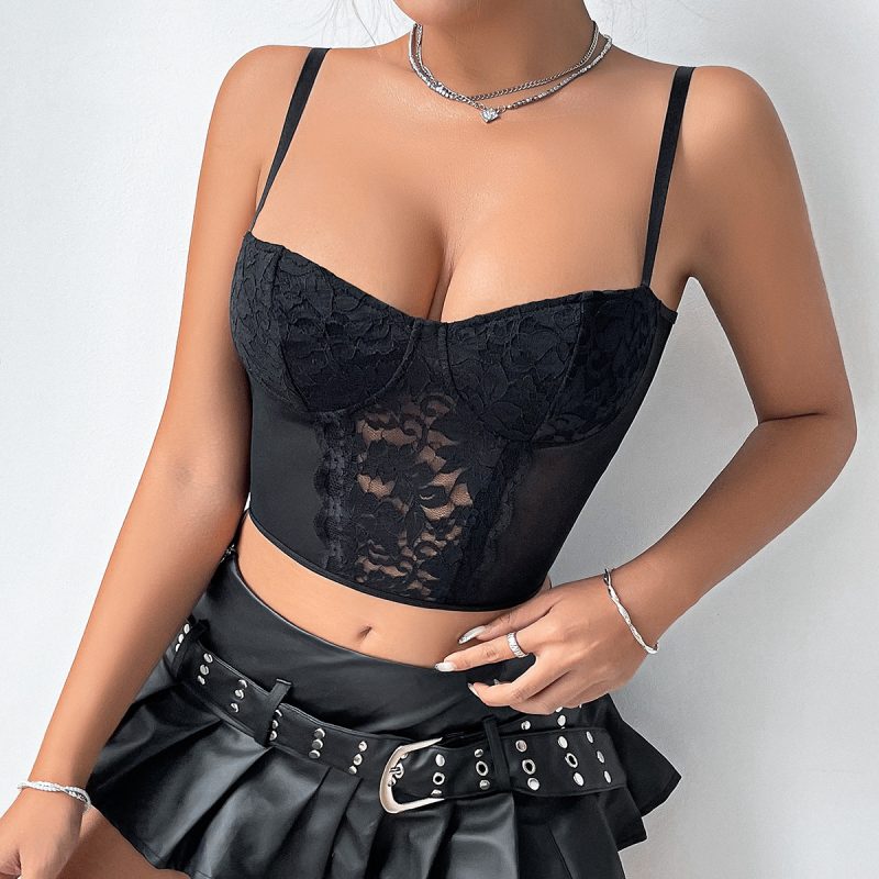 Lace Mesh Patchwork Slim-Fitting Sexy Camisole for Women