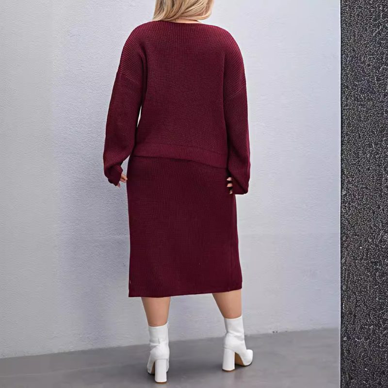Solid Color Sweater Blazer & Skirt Set - Autumn/Winter - Image 3