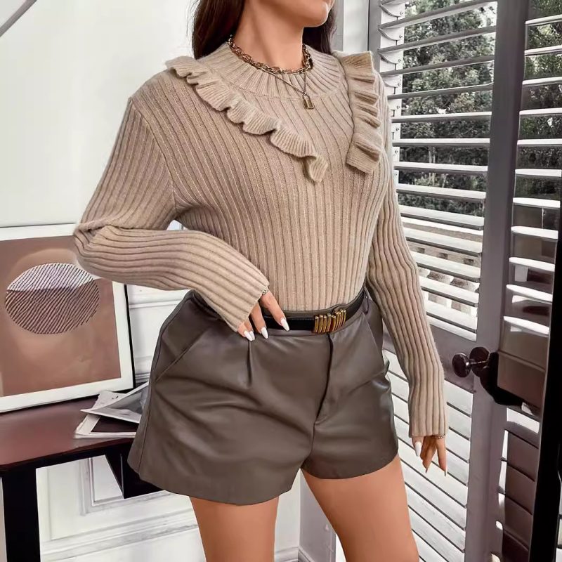 Striped Round Neck Sweater with Lace Collar - Autumn/Winter - Image 4