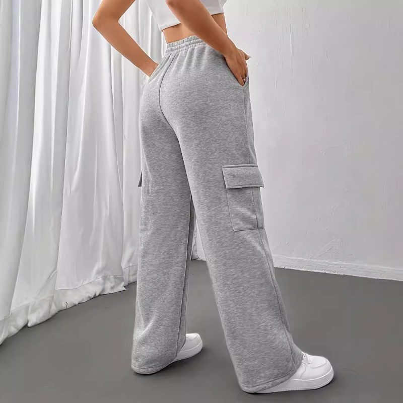 Gray Overalls for Women - Loose Wide Leg Sports Pants, Autumn-Winter Casual - Image 3