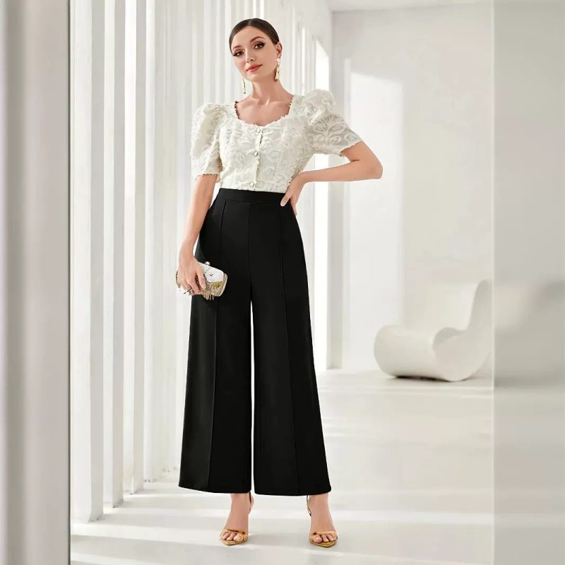 Elegant High Waist Wide Leg Straight Casual Pants for Office - Image 3